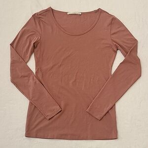Peruvian Connection pima cotton scoop neck Long Sleeve Tee Rust Brown Base XS
